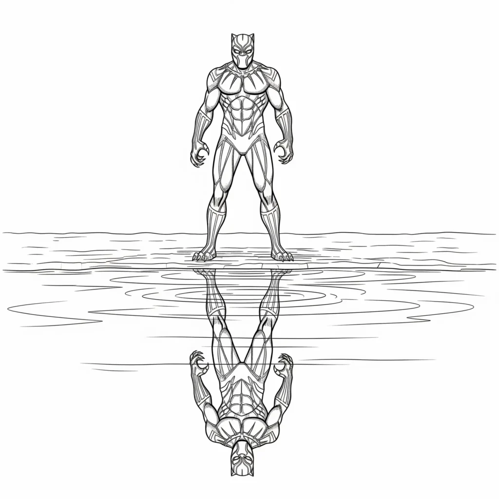 Black Panther Ausmalbilder (Gratis Malvorlage zum drucken) Black Panther Ausmalbilder mit Spiegelung im Wasser zum Ausdrucken für Kinder und Erwachsene zum Ausmalen mit klaren Linien