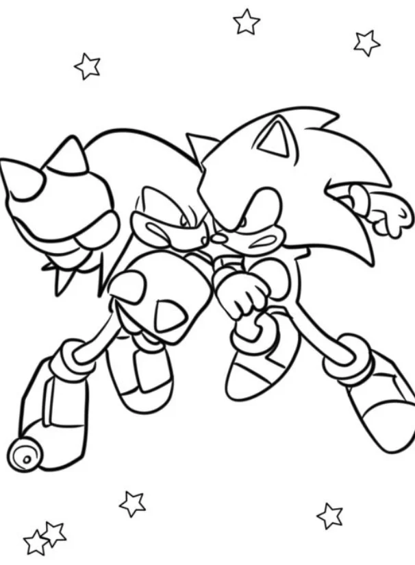 Sonic, Tails, and Knuckles coloring pages – Free Printable for Kids & Adults both Knuckles and Sonic in battle mode