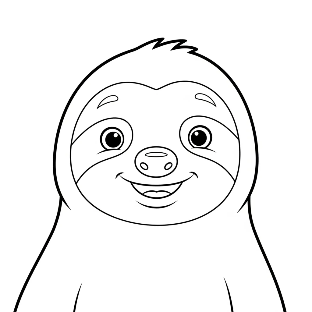 Faultier Ausmalbilder (Kostenlos Malvorlage zum Ausdrucken) Faultier ausmalbild zum Ausdrucken kostenlos für Kinder. Das fröhliche Cartoon Faultier lächelt und sitzt entspannt – perfekt als kreative Malvorlage.