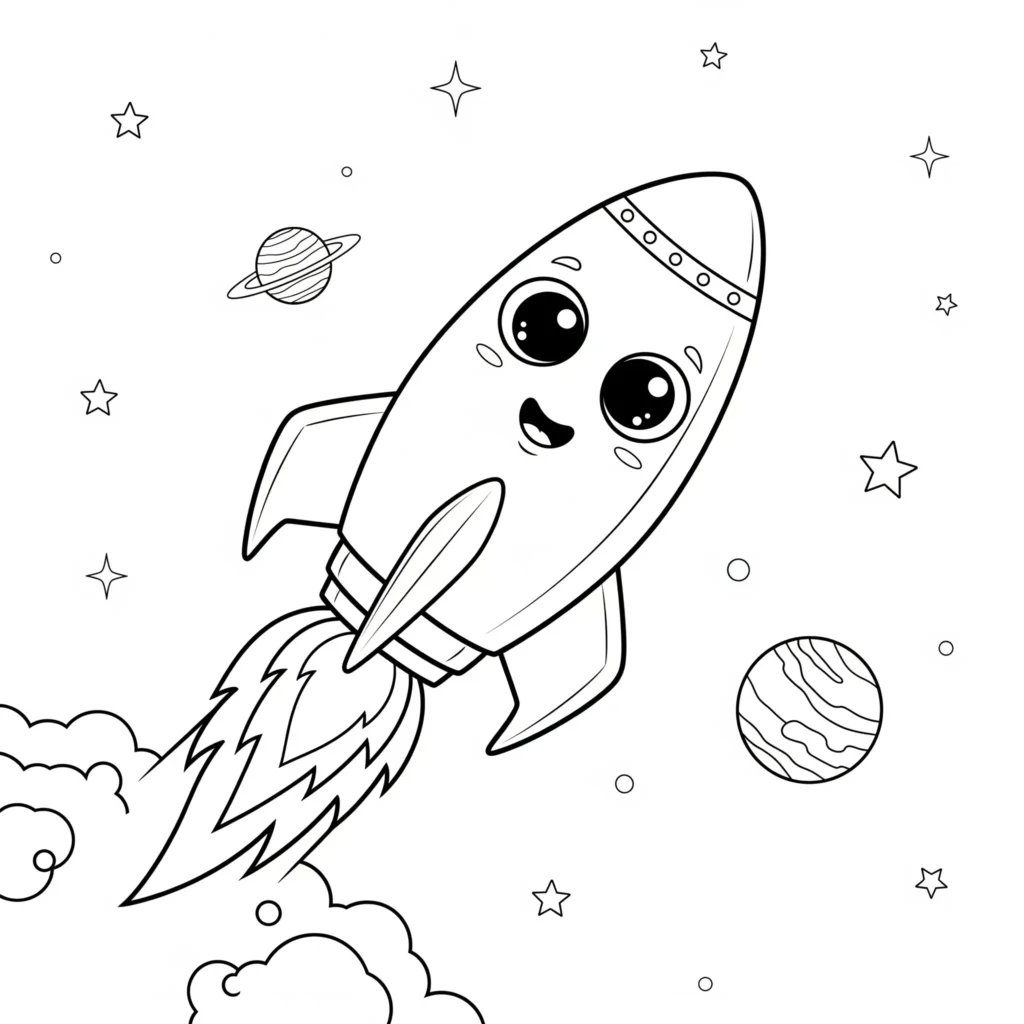 10+ Rakete Ausmalbild (Kostenlos Malvorlage zum Ausdrucken) Cartoon Rakete Malvorlage, eine lustige Rakete für Kinder zum Ausmalen