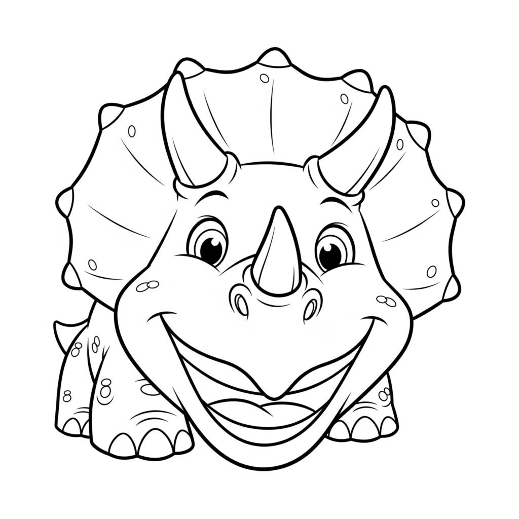 12 Triceratops Ausmalbild (Gratis Dino Malvorlage PDF drucken) Kindgerechtes Triceratops Ausmalbild im Comicstil als Vorlage zum Drucken für kreative Stunden mit Dinosaurier Motiven