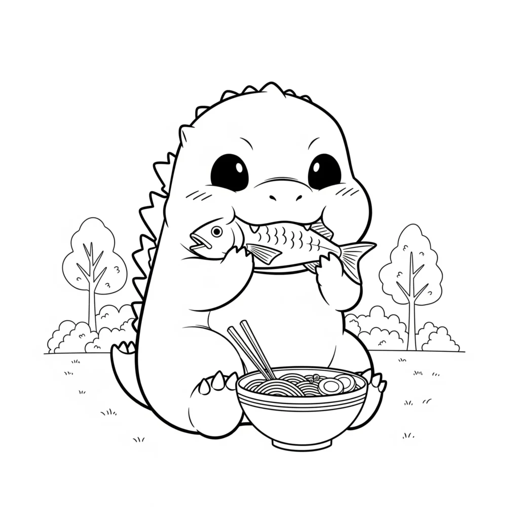 Godzilla Ausmalbilder (Kostenlos Malvorlage zum Ausdrucken) godzilla ausmalbilder für kinder im süßen chibi stil als pdf malvorlage zum kostenlosen ausdrucken und ausmalen geeignet