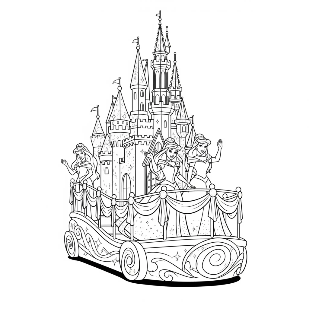 20+ Disney Prinzessin Ausmalbilder (Kostenlose Malvorlage drucken) Disney Prinzessinnen nehmen an einer königlichen Parade teil – Ausmalbild zum Ausdrucken