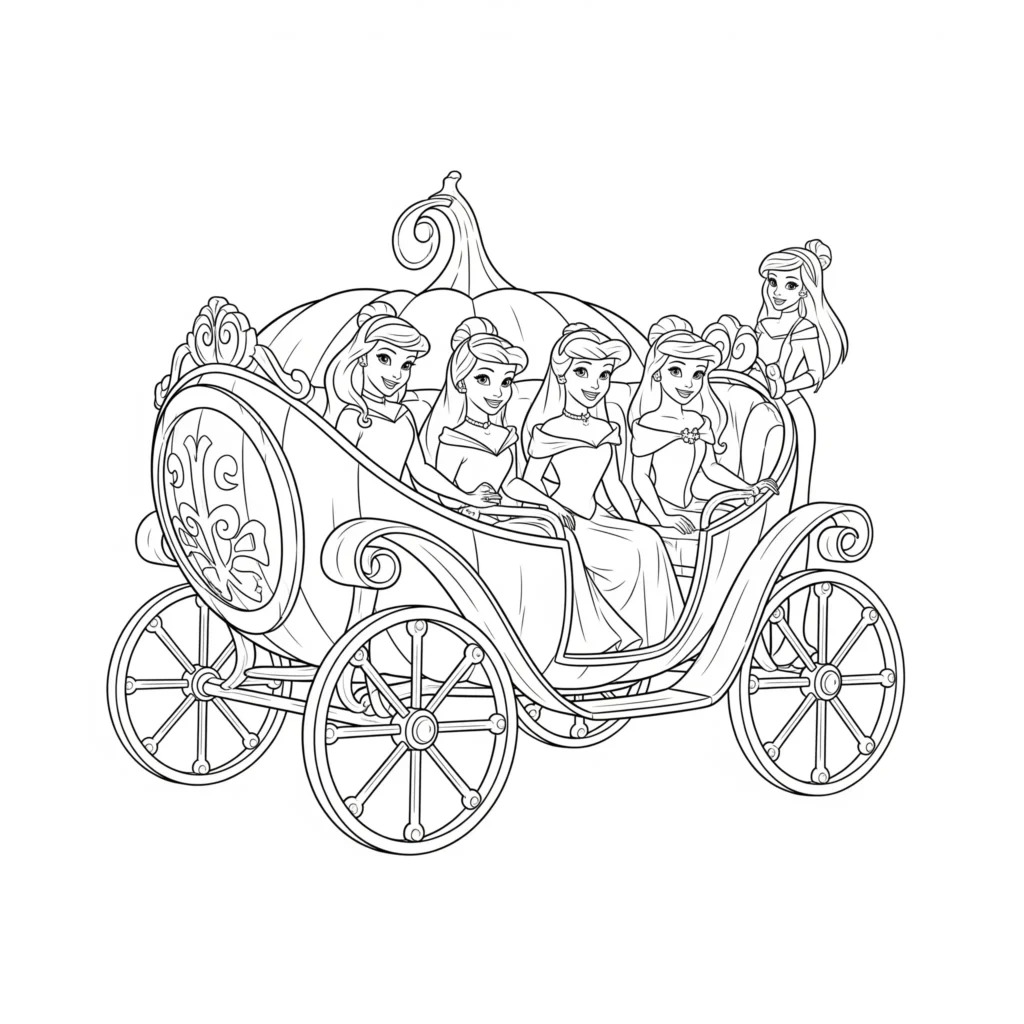 20+ Disney Prinzessin Ausmalbilder (Kostenlose Malvorlage drucken) Diese Disney Prinzessin Ausmalvorlage zeigt die Prinzessinnen im zauberhaften Kürbiswagen. Kostenlos als PDF zum Ausdrucken und Ausmalen für Kinder.