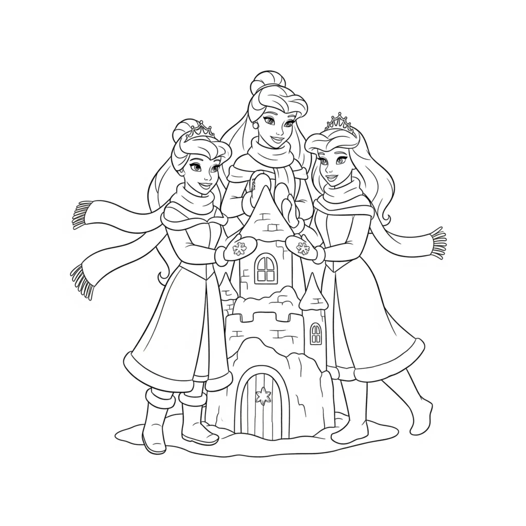 20+ Disney Prinzessin Ausmalbilder (Kostenlose Malvorlage drucken) Disney Prinzessinnen tragen Winterkleidung – Ausmalbild zum Ausdrucken für Kinder