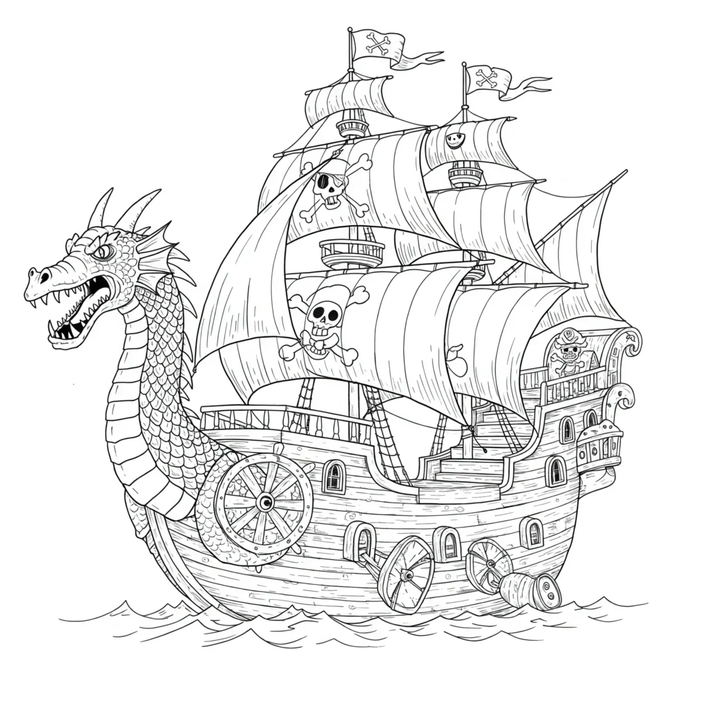 16 Piratenschiff Ausmalbilder (Gratis Malvorlage Ausdrucken) Drachen Piratenschiff Ausmalbild mit einem Piratenschiff und einem feuerspeienden Drachen – kostenlose Piratenschiff Ausmalbilder als PDF zum Ausdrucken