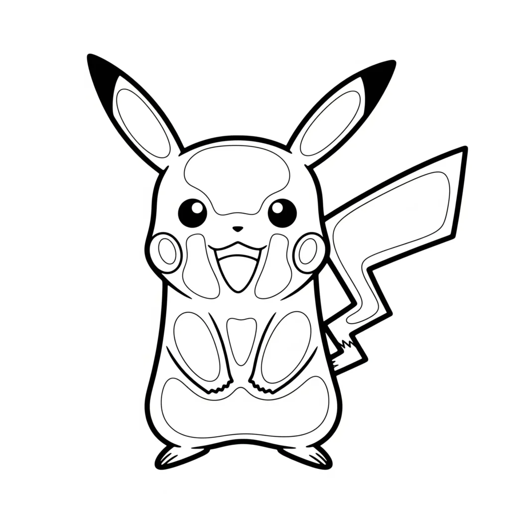 30 Pikachu Ausmalbilder (Gratis Pokémon Malvorlage zum drucken) Diese Ausmalvorlage zeigt einen leicht gestalteten Pikachu mit klaren Linien – ideal für Kleinkinder, die erste Ausmalerfahrungen sammeln.