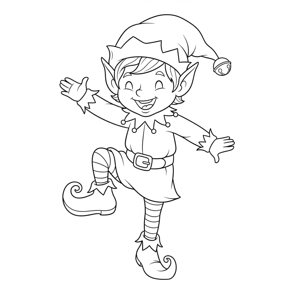 Elfen Ausmalbilder (Kostenlos Malvorlage PDF zum Ausdrucken) elfen ausmalbild kinder mit einer elfe die spitze schuhe trägt und einen glockenhut auf dem kopf hat