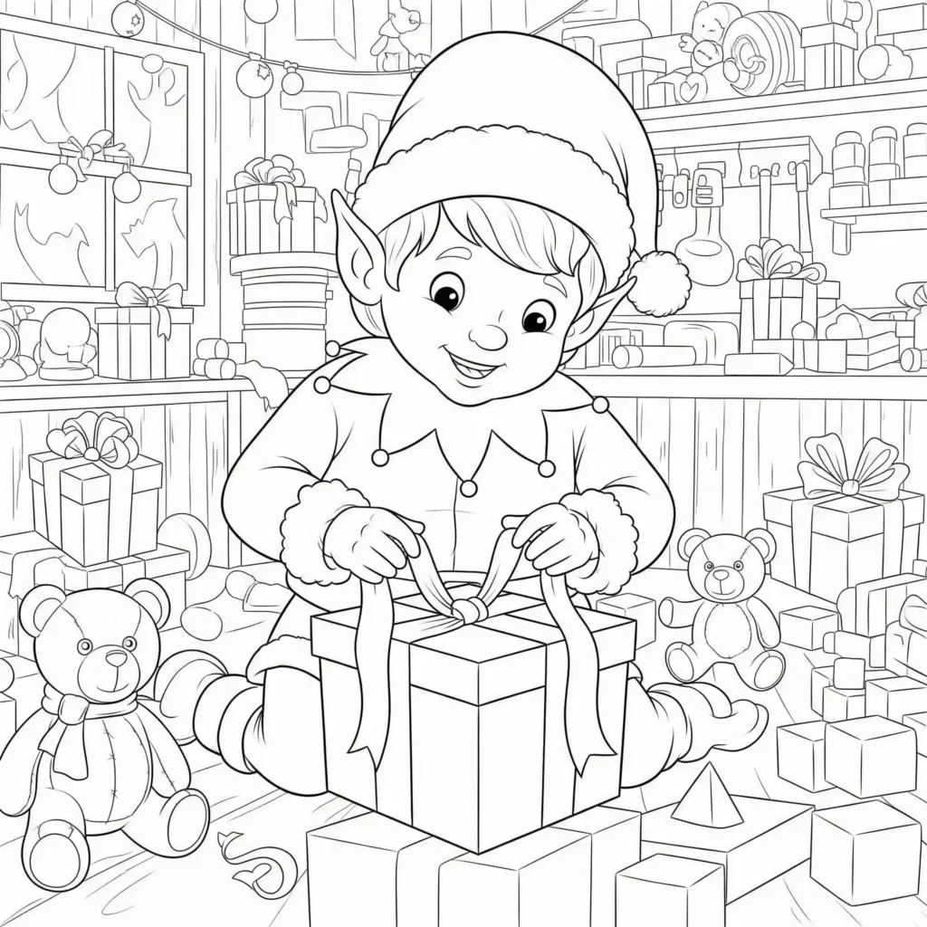 Elfen Ausmalbilder (Kostenlos Malvorlage PDF zum Ausdrucken) elfen ausmalbilder für kinder mit mehreren kleinen figuren die zwischen pilzen und bäumen im wald tanzen und spielen als einfache vorlage