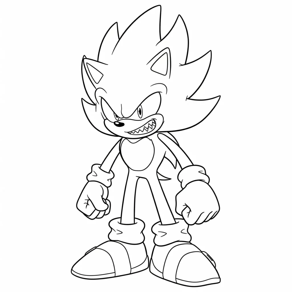 14 Super Sonic Ausmalbilder (Gratis Vorlagen zum Ausdrucken) Evil Super Sonic Ausmalbild mit scharfen Zähnen als PDF Vorlage zum Ausdrucken für Kinder