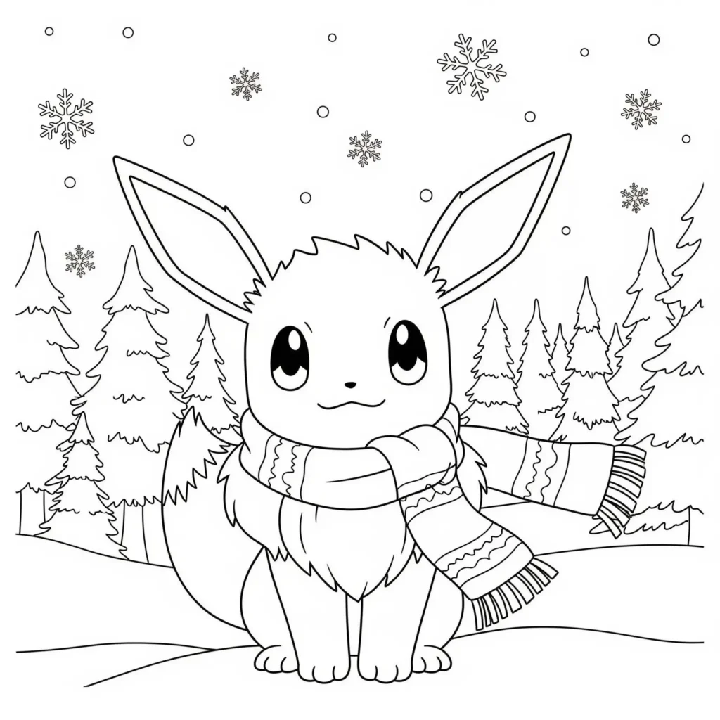 20 Evoli Ausmalbilder (Gratis Pokémon Malvorlage drucken) diese evoli malvorlage zeigt das pokemon im wintermantel mit mütze und schal – perfekt für fans von evoli ausmalbilder kostenlos