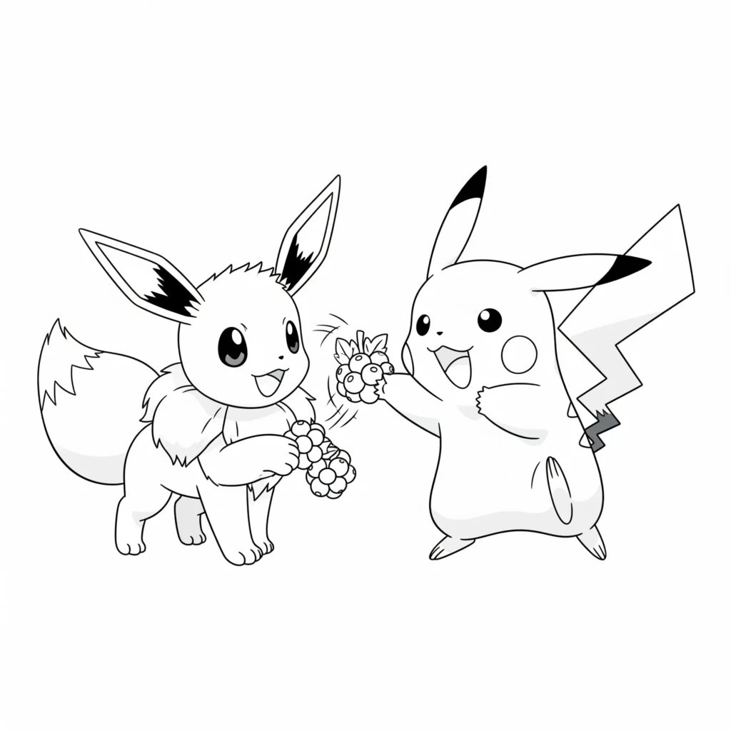 20 Evoli Ausmalbilder (Gratis Pokémon Malvorlage drucken) diese evoli malvorlage kostenlos zeigt evoli gemeinsam mit pikachu – perfekt als freundliches motiv für kinder zum ausmalen