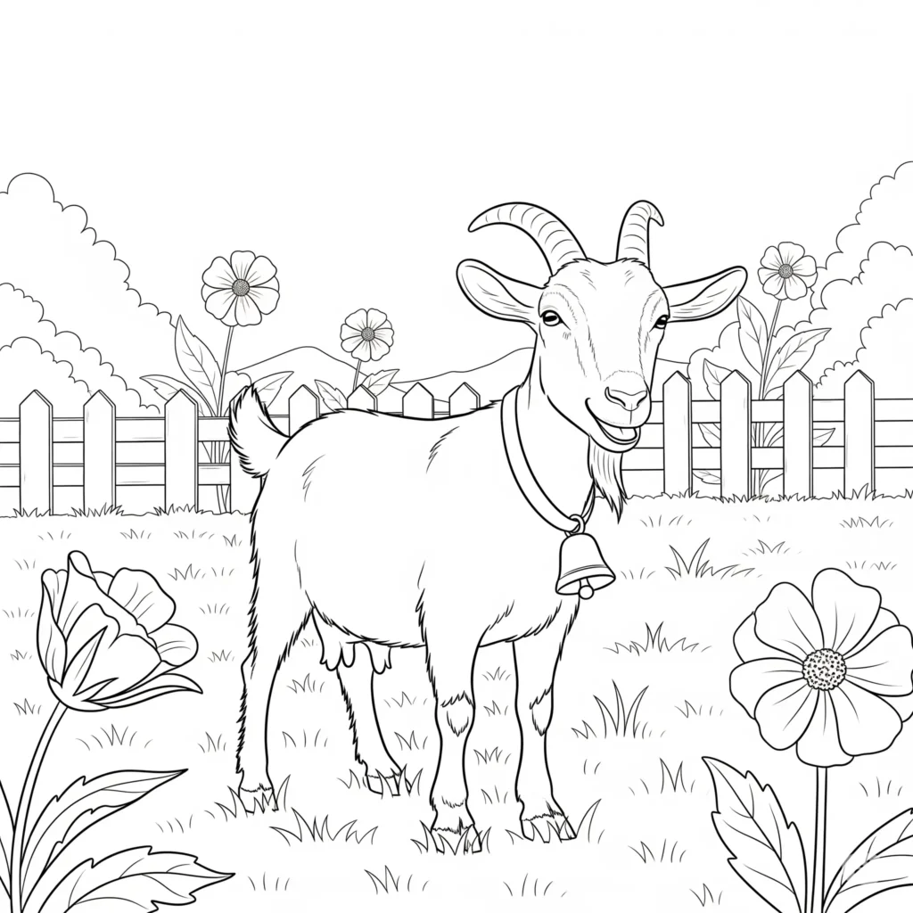 Ziegen Ausmalbilder (Kostenlos Malvorlage zum Ausdrucken) Ziegen malvorlage zeigt eine farmziege mit glocke am hals im einfachen stil zum ausmalen für kinder als druckbare pdf vorlage