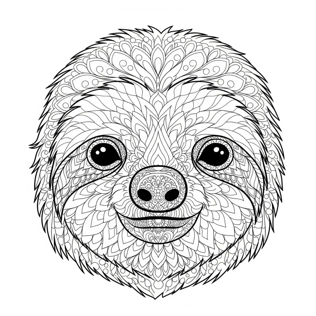 Faultier Ausmalbilder (Kostenlos Malvorlage zum Ausdrucken) Faultier ausmalbild für erwachsene zum Ausdrucken. Ein detailliertes Mandala mit Faultier-Motiv lädt zum kreativen Ausmalen und Entspannen ein.