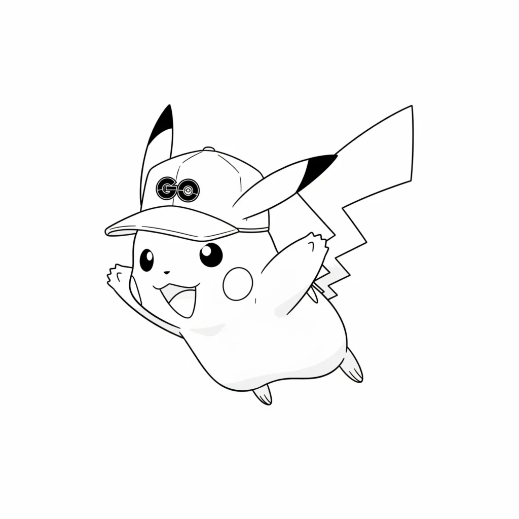 30 Pikachu Ausmalbilder (Gratis Pokémon Malvorlage zum drucken) Diese Ausmalvorlage zeigt Pikachu aus Pokémon GO beim Fliegen durch die Luft – ein fantasievolles Motiv für kreative Ausmalstunden mit Kindern.