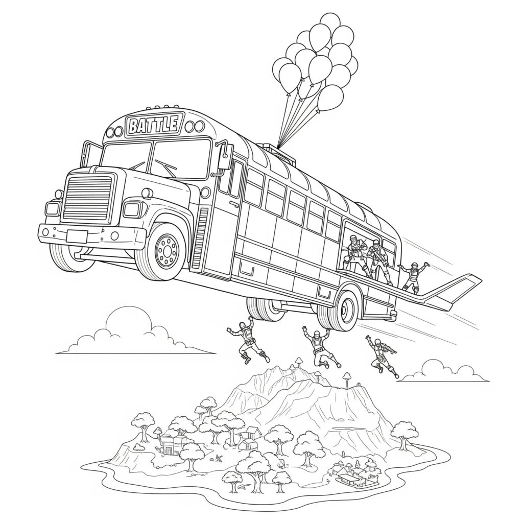 40+ Fortnite Ausmalbilder (Gratis Malvorlage zum Ausdrucken) Fortnite ausmalbild zeigt den battle bus beim flug über die insel. Diese malvorlage ist perfekt für kinder und jugendliche zum ausdrucken