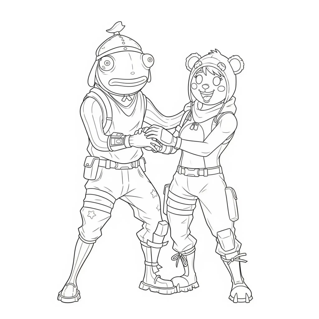 40+ Fortnite Ausmalbilder (Gratis Malvorlage zum Ausdrucken) Fortnite ausmalbilder mit fishstick und cuddle team leader nebeneinander. Lustige malvorlage für kinder als kostenlose druckbare PDF