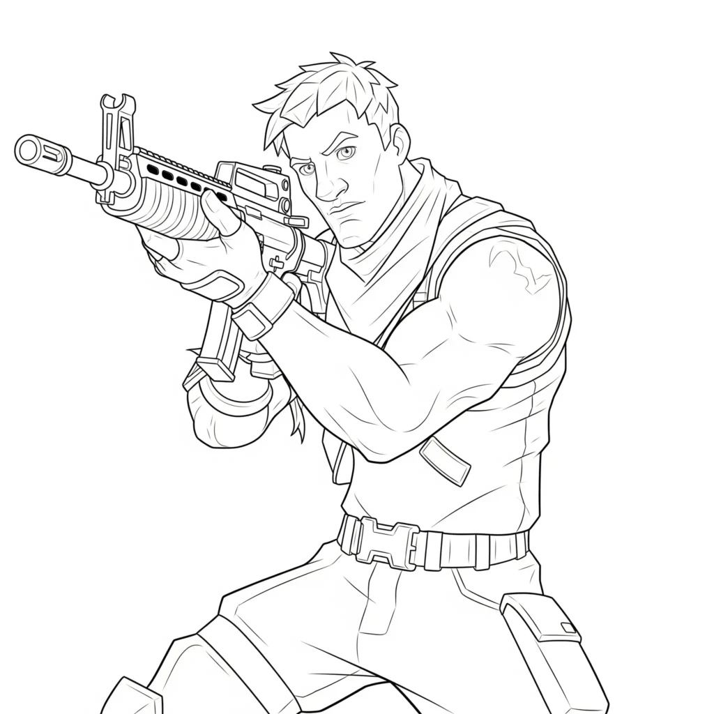 40+ Fortnite Ausmalbilder (Gratis Malvorlage zum Ausdrucken) Fortnite ausmalbild jonesy hält ein gewehr und steht kampfbereit da. Ideal als kostenloses PDF für kinder oder fortnite fans