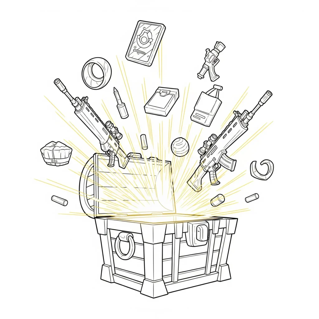 40+ Fortnite Ausmalbilder (Gratis Malvorlage zum Ausdrucken) Spannendes Fortnite Loot Chest Opening Ausmalbild zum Ausdrucken