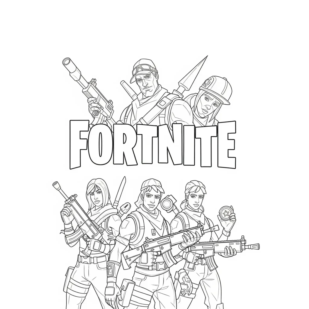 40+ Fortnite Ausmalbilder (Gratis Malvorlage zum Ausdrucken) Stylisches Fortnite Poster mit großem Logo als Ausmalbild – perfekt für kreative Gamer zum Ausdrucken geeignet