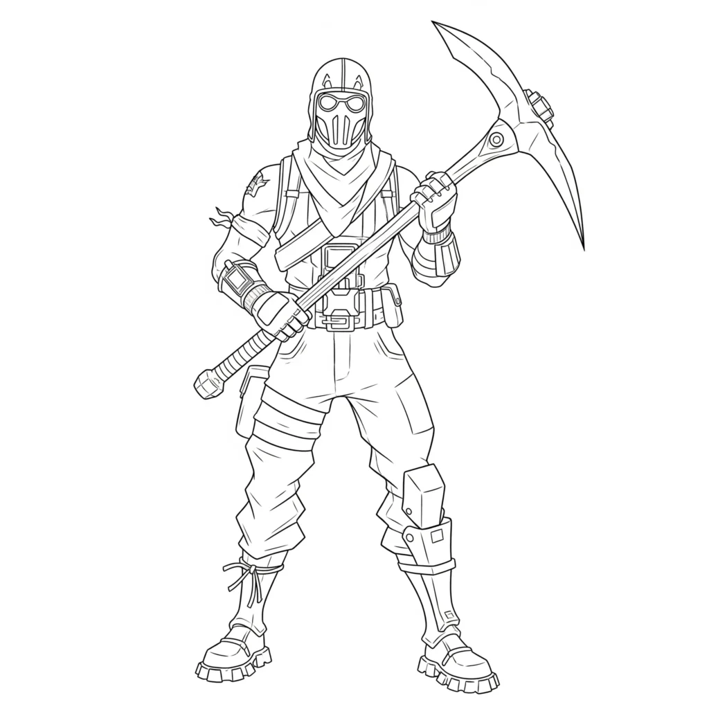 40+ Fortnite Ausmalbilder (Gratis Malvorlage zum Ausdrucken) Fortnite ausmalbild kinder zeigt Renegade Raider mit pickaxe bereit zum kampf als vorlage zum ausdrucken