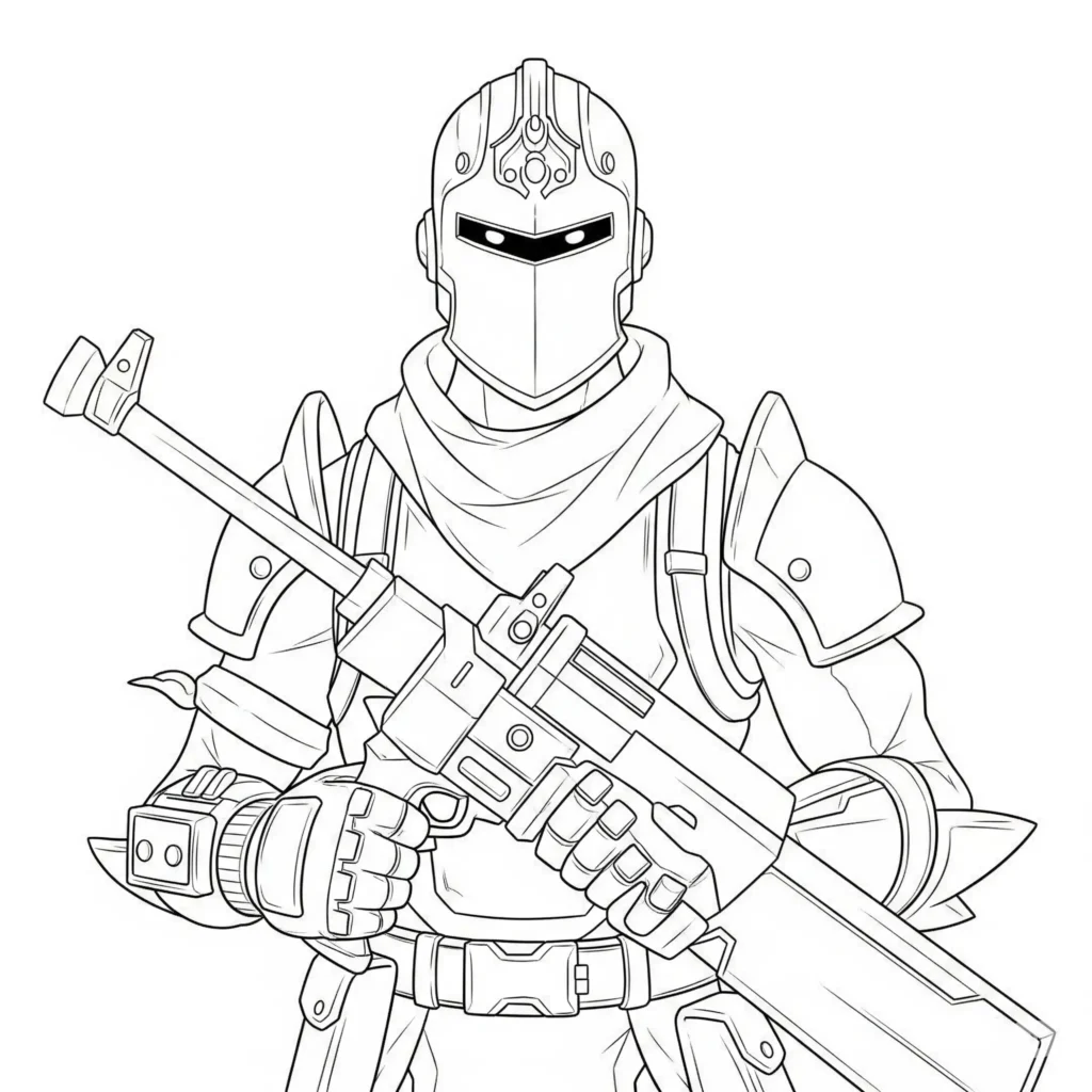 40+ Fortnite Ausmalbilder (Gratis Malvorlage zum Ausdrucken) Fortnite Malvorlage kostenlos mit einem gepanzerten Ritter Skin als PDF zum ausdrucken und ausmalen für Kinder oder Jugendliche