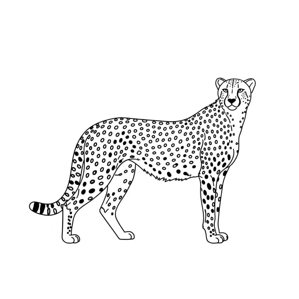 12 Gepard Ausmalbilder (Kostenlos Malvorlage zum Ausdrucken) Einfaches Ausmalbild mit Kontur eines Gepards zum Ausdrucken für Kinder und Erwachsene