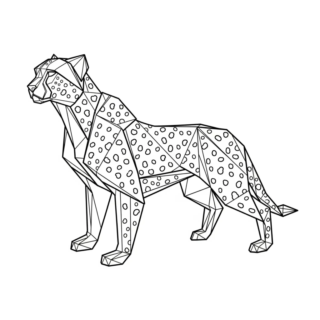 12 Gepard Ausmalbilder (Kostenlos Malvorlage zum Ausdrucken) Ausmalbild eines Gepards im Origami-Stil als Malvorlage zum Ausdrucken und Ausmalen