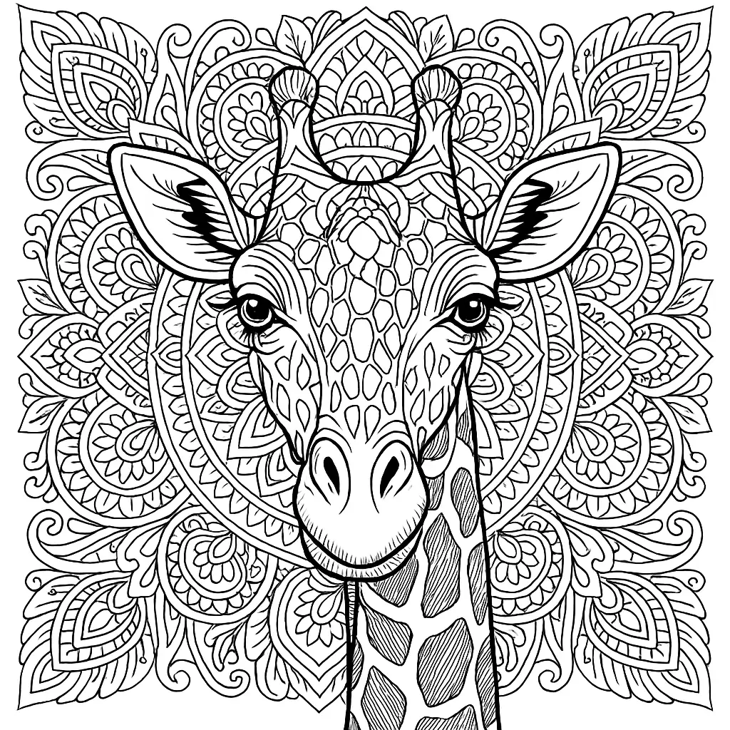 20 Giraffe Ausmalbilder (Kostenlose Malvorlage zum Ausdrucken) Mandala Ausmalbild mit Giraffe – kunstvolle Linienzeichnung zum Ausmalen für Kinder und Erwachsene