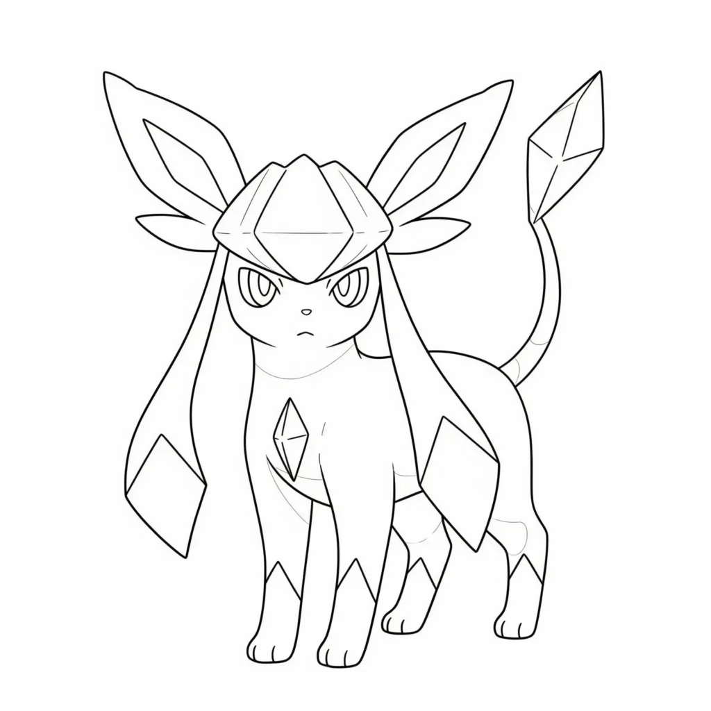20 Evoli Ausmalbilder (Gratis Pokémon Malvorlage drucken) glaceon evoli ausmalbild zeigt das eis-pokemon in einer verschneiten landschaft als winterliche malvorlage zum ausdrucken für kinder