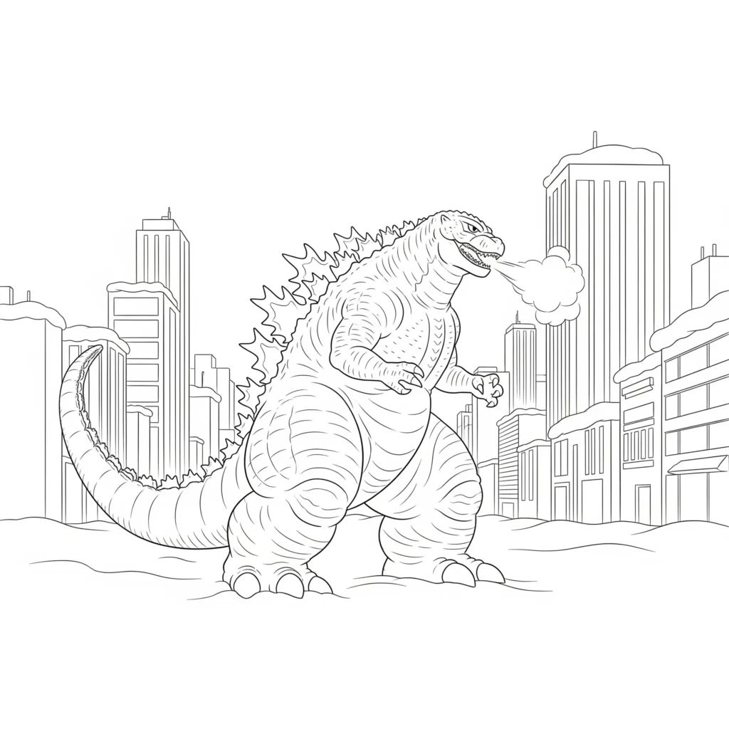 Godzilla Ausmalbilder (Kostenlos Malvorlage zum Ausdrucken) diese godzilla ausmalbild pdf zeigt das monster im schnee ideal für kinder die winterliche ausmalbilder mögen und kreativ sein wollen