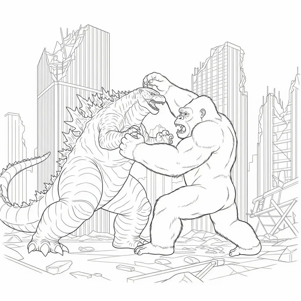 Godzilla Ausmalbilder (Kostenlos Malvorlage zum Ausdrucken) godzilla ausmalbilder für kinder mit kampfszene gegen king kong als spannende malvorlage zum ausdrucken