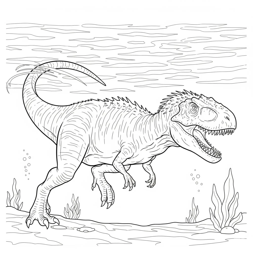 Indominus Rex Ausmalbilder (Gratis Dino Malvorlage drucken) Indominus Rex Unterwasser Ausmalbild für Kinder und Erwachsene zum Ausdrucken kostenlos detailreiches Dinosaurier Malbild
