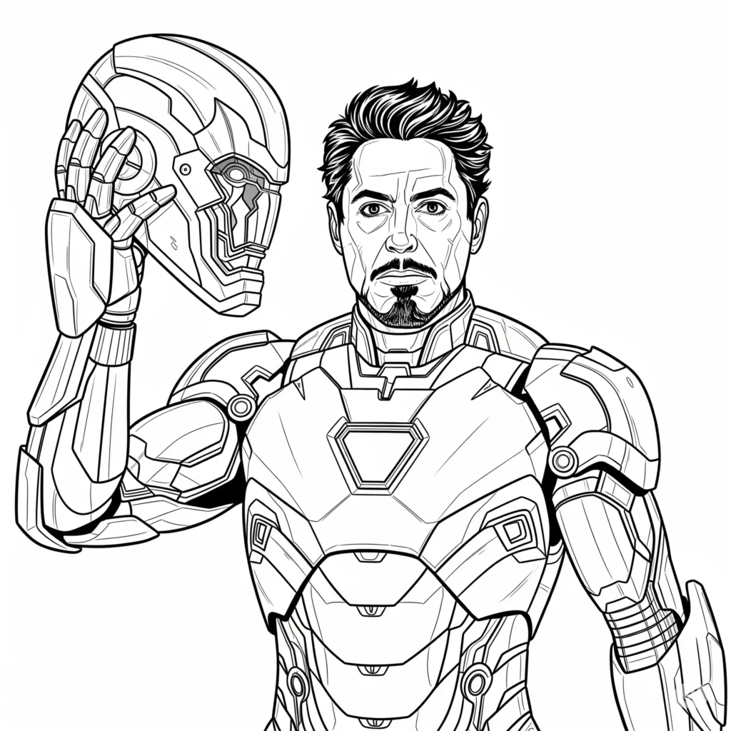16 Iron Man Ausmalbilder (Superhelden Malvorlage zum drucken) Iron Man ohne Helm als detailreiche Malvorlage für Kinder zum Ausdrucken und Ausmalen