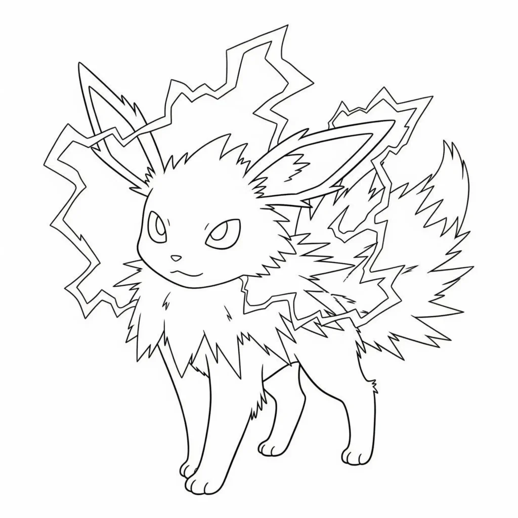 20 Evoli Ausmalbilder (Gratis Pokémon Malvorlage drucken) jolteon evoli ausmalbild mit elektrischen blitzen – kostenlose malvorlage für kinder und erwachsene pokemon-liebhaber