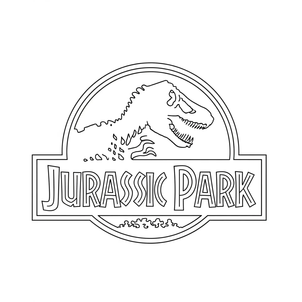 Jurassic Park Ausmalbilder (Gratis Dino Malvorlage drucken) urassic Park ausmalbild mit dem bekannten Film-Logo als einfache Malvorlage für Kinder und Erwachsene zum Ausdrucken
