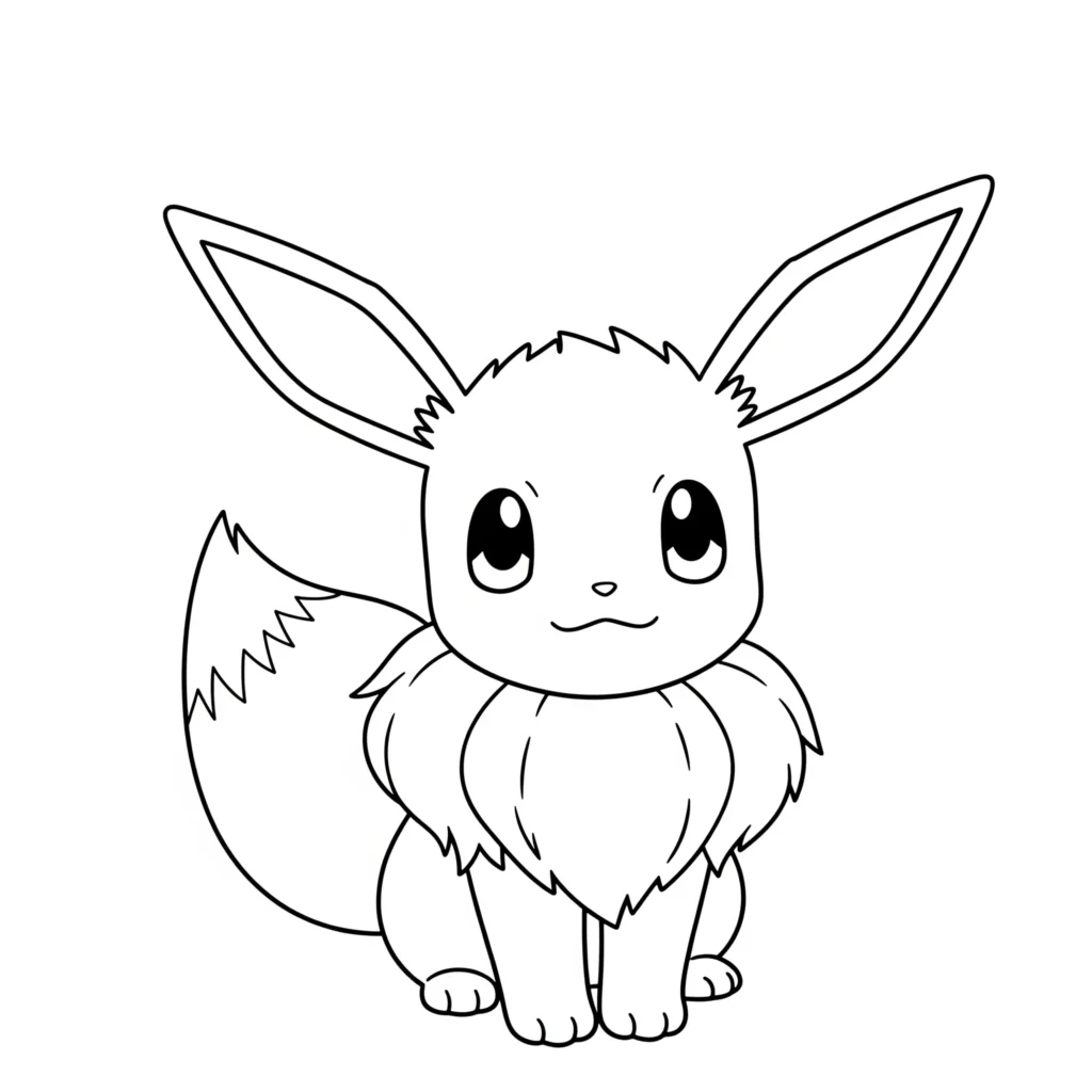20 Evoli Ausmalbilder (Gratis Pokémon Malvorlage drucken) kawaii evoli ausmalbild zeigt das pokemon mit großen augen und süßem ausdruck als einfache malvorlage zum ausdrucken für kleine kinder