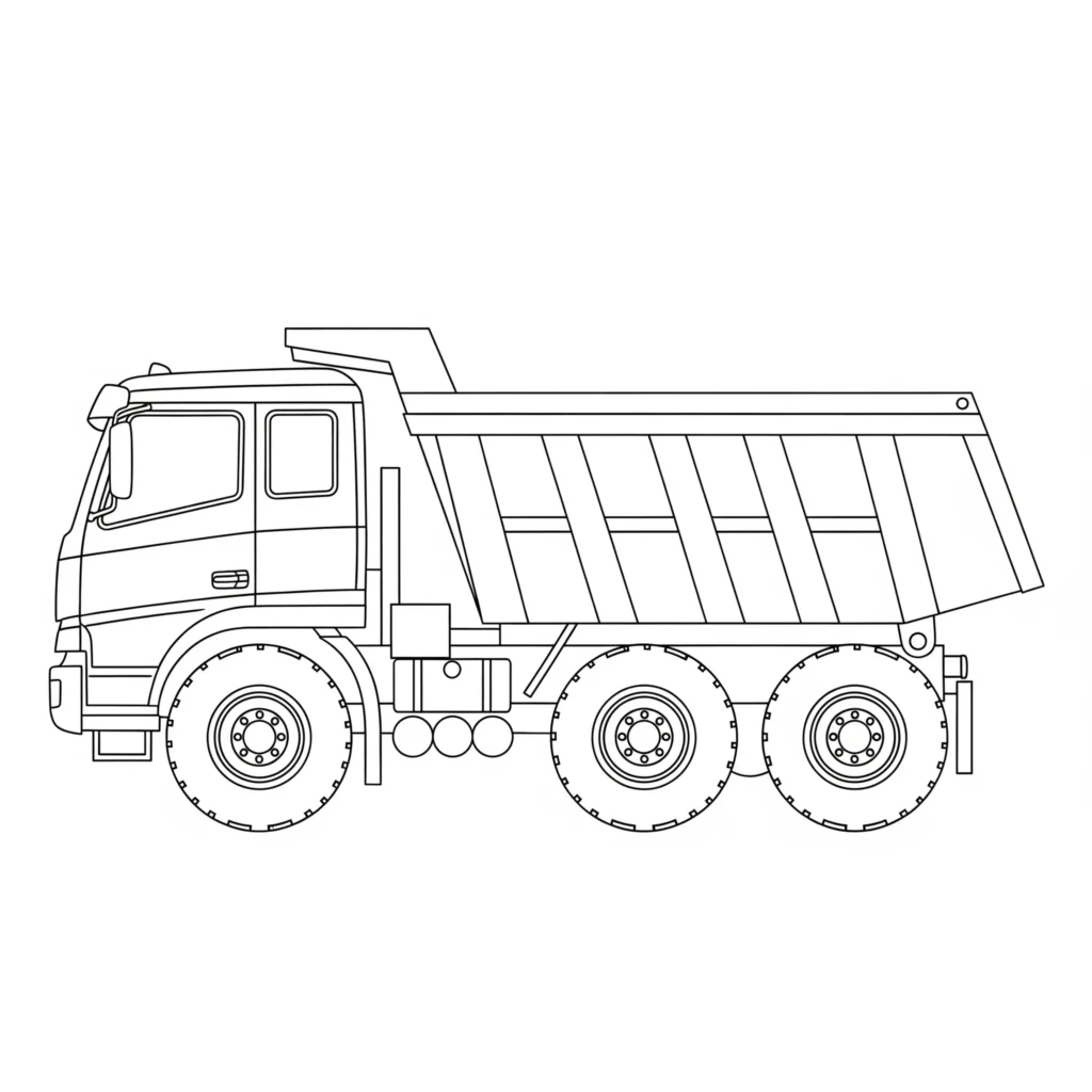 10+ LKW Ausmalbilder (Kostenlos Malvorlage zum Ausdrucken) Kipplaster Ausmalbild mit kippbarer Ladefläche, ideal für Kinder, die sich für große Fahrzeuge interessieren und eine LKW Malvorlage suchen