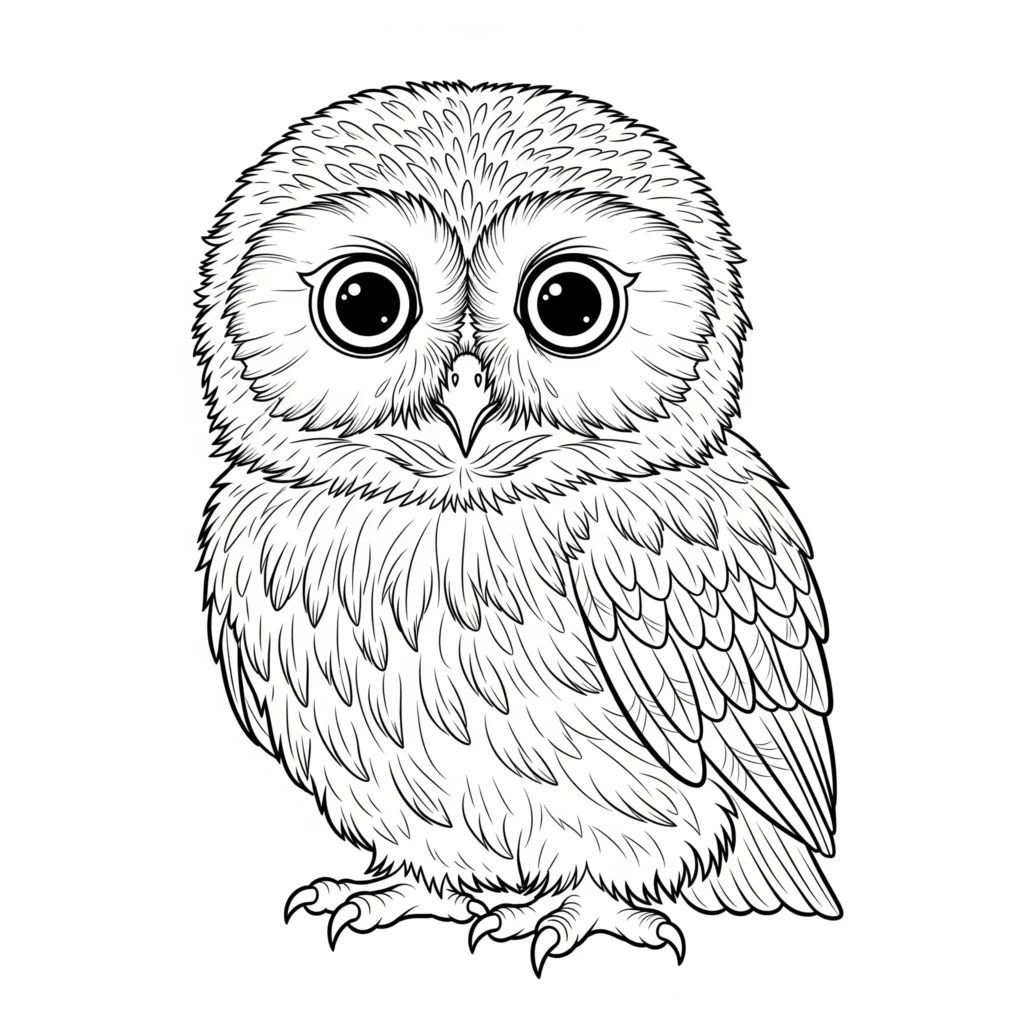 16 Eule Ausmalbilder (Kostenlos Eulen Malvorlage zum drucken) Malvorlage einer kleinen Baby Eule zum Ausdrucken für Kinder im PDF-Format
