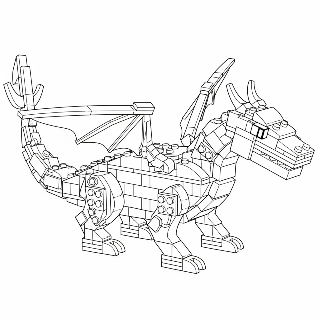 LEGO Drache zum Ausmalen und Ausdrucken für Kinder und Erwachsene