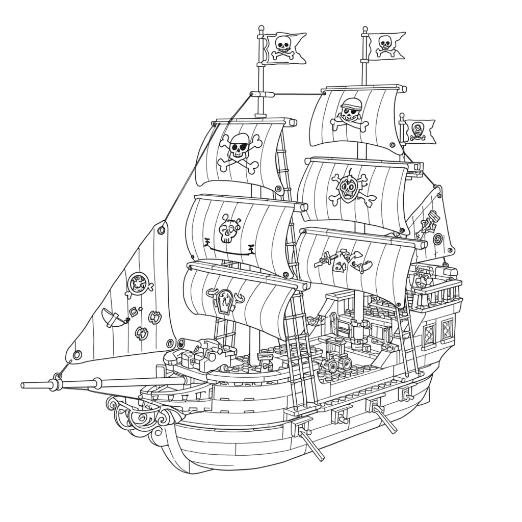 16 Piratenschiff Ausmalbilder (Gratis Malvorlage Ausdrucken) Lego Piratenschiff Ausmalbild mit detailreichem Baukasten-Design – kostenlose Piratenschiff Ausmalbilder als PDF zum Ausdrucken