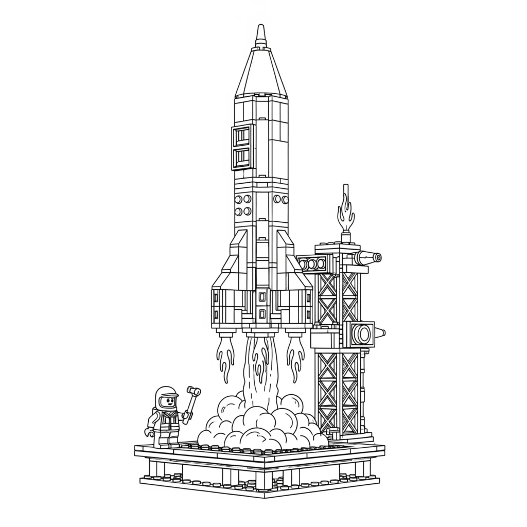 10+ Rakete Ausmalbild (Kostenlos Malvorlage zum Ausdrucken) LEGO Rakete Ausmalbild, ideal für kreative Kinder und LEGO-Fans.