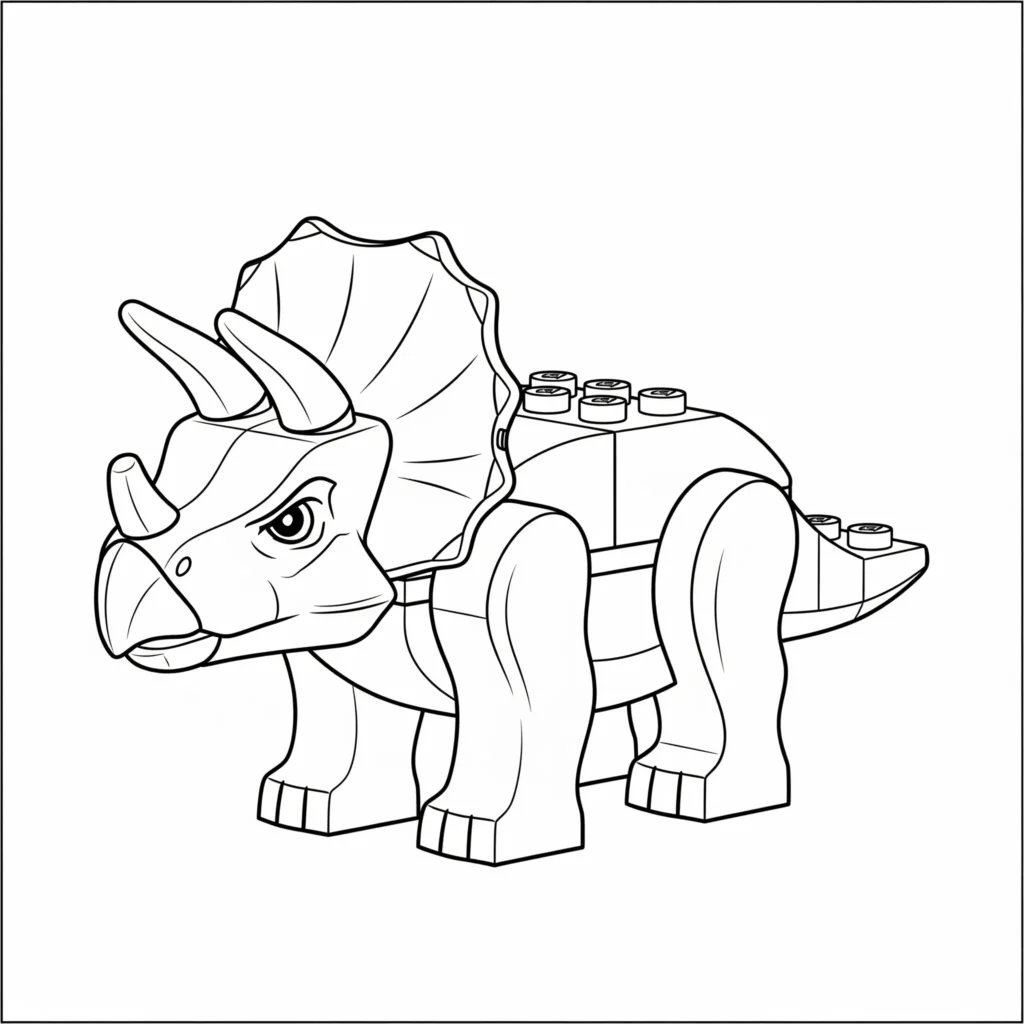 12 Triceratops Ausmalbild (Gratis Dino Malvorlage PDF drucken) Kreatives LEGO Triceratops Ausmalbild als Malvorlage für Kinder mit einem Baustein-Dino Motiv zum kostenlosen Ausdrucken und Ausmalen