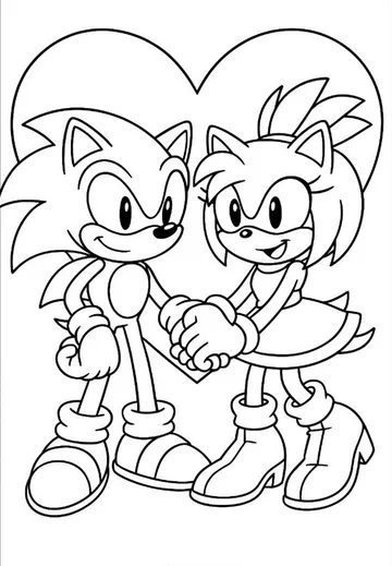 Amy and Sonic Coloring Pages - Free Printable for Kids & Adults love between them as they hold hands and smile at one another
