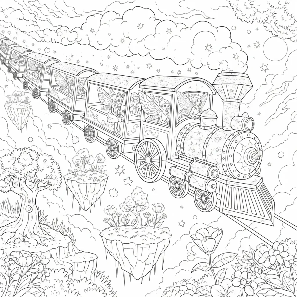 10 Zug Ausmalbilder (Kostenlos Malvorlage zum Ausdrucken) Ausmalbild vom Märchenzug zum Ausdrucken und Ausmalen für Kinder mit fantasievollem Design