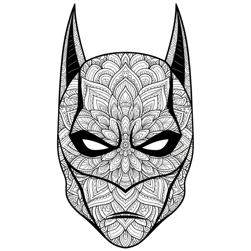 Batman Ausmalbilder (Superhelden Malvorlage zum Ausdrucken) Mandala Ausmalbild mit Batman Maske zum Ausdrucken und Ausmalen für Kinder und Erwachsene