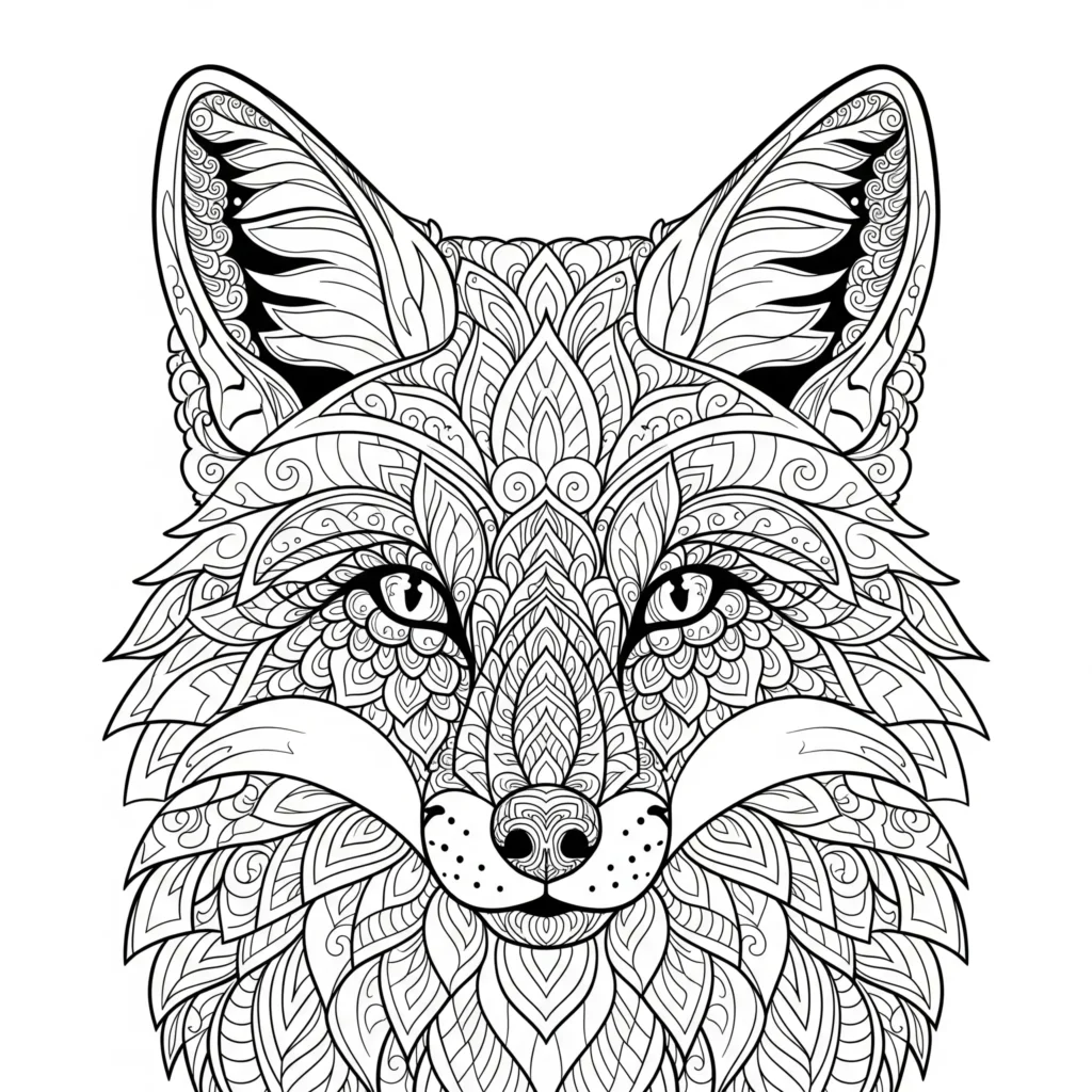 10+ Fuchs Ausmalbilder (Kostenlos Malvorlage zum Ausdrucken) fuchs ausmalbild für erwachsene mit detailliertem mandala muster im fuchskopf als entspannende vorlage zum ausdrucken