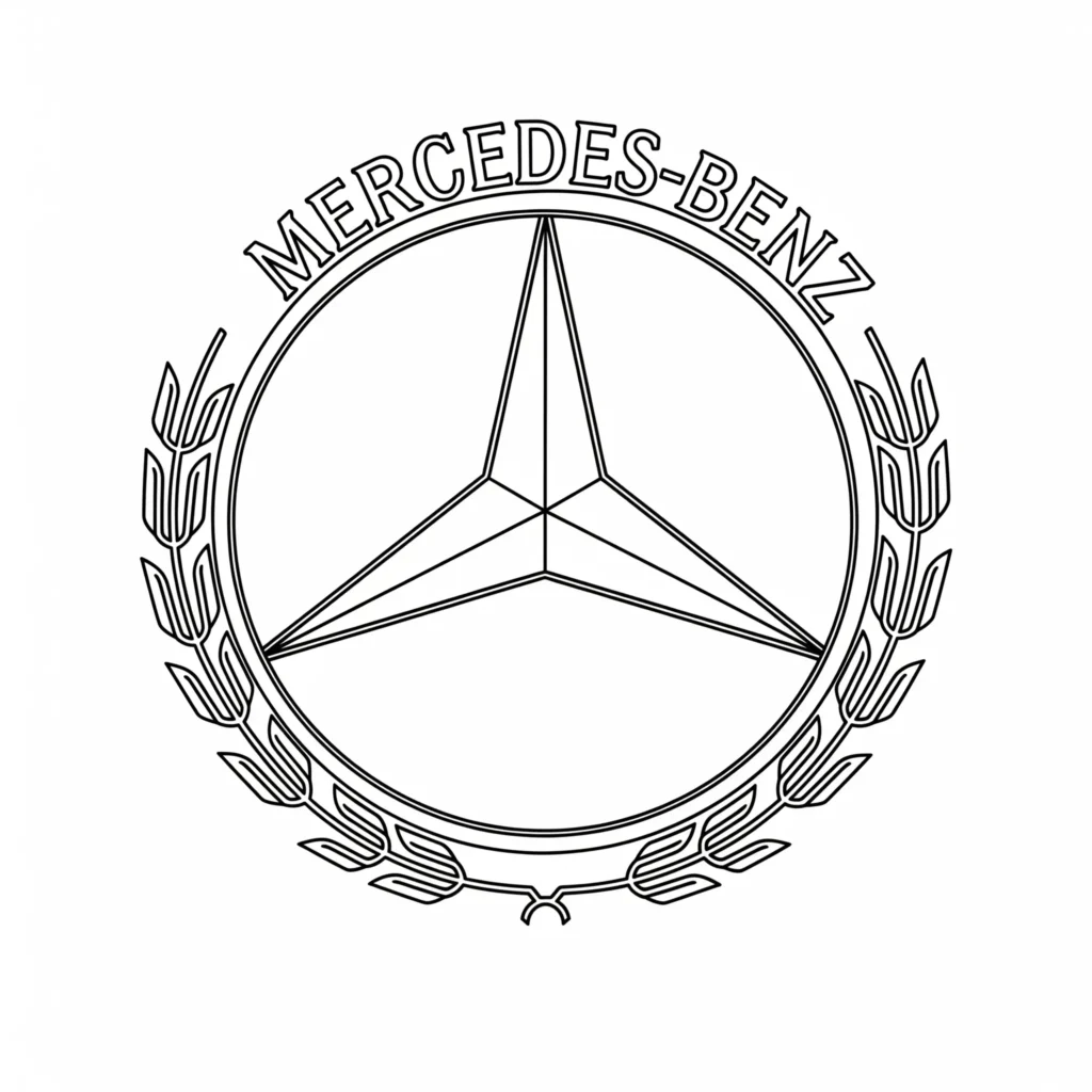 Mercedes Ausmalbilder (Kostenlos Malvorlage zum Ausdrucken) Ausmalbild vom klassischen Mercedes-Benz Logo mit dem dreizackigen Stern – ideal für Kinder zum kostenlosen Ausdrucken und Ausmalen.