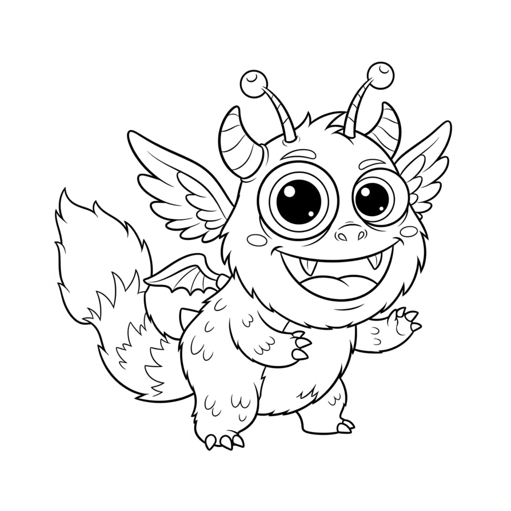 14 Monster Ausmalbilder (Malvorlage für Kinder und Erwachsene) Ein Monster Ausmalbilder einfach gestaltet für Kinder kostenlos zum Ausdrucken und Ausmalen zuhause