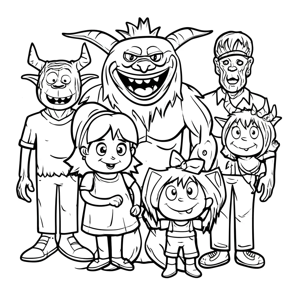 14 Monster Ausmalbilder (Malvorlage für Kinder und Erwachsene) Ausmalbild einer Monsterfamilie für Kinder zum Ausdrucken und Ausmalen kostenlos